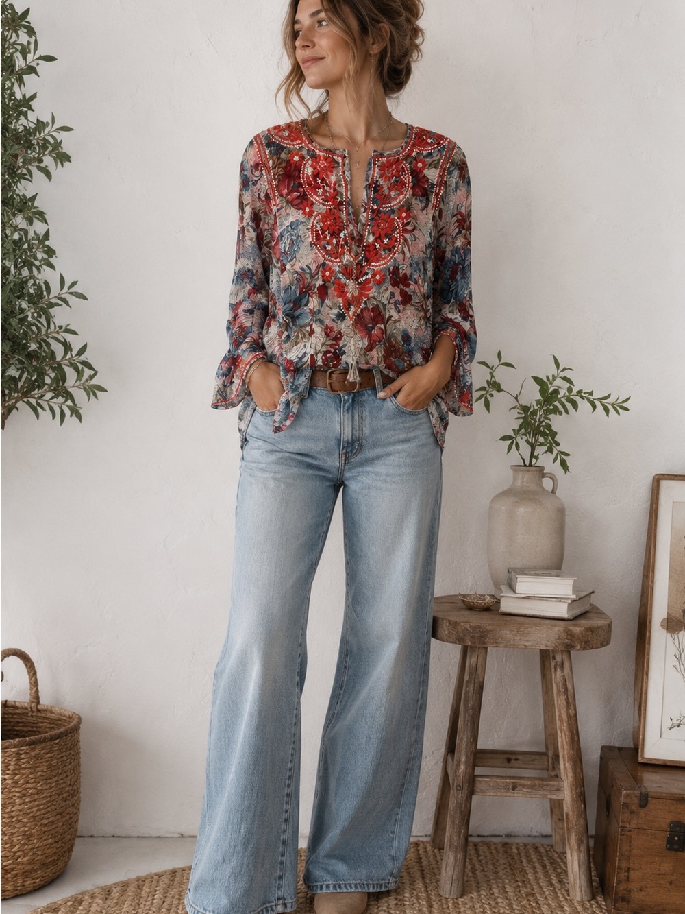 Marigold 100% Silk Embroidered Blouse Multicolor Floral Ptp 19”
